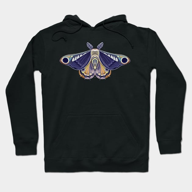 Moth sticker deep blue, turquoise, orange and lila Hoodie by astronauticarte